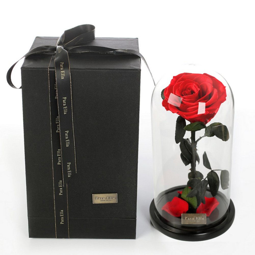 Roses fleurs éternelles sous cloche de verre rouge inspirée du Petit Prince