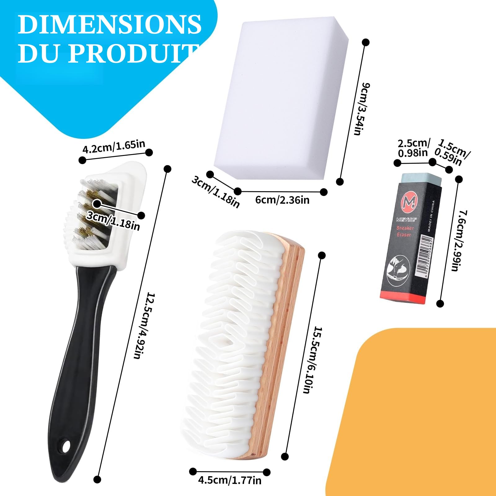 Brosse Chaussure Daim Cuir Nettoyage Brosse à Chaussures en Crêpe Brosse Cirage Chaussure Multifonction avec Gomme Daim Chaussure Nettoyage Kit pour Daim Nubuck Enlever la Saleté et Maintenance