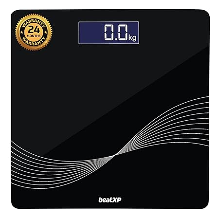 beatXP Wave Digital Bathroom Weighing Scale with LCD Panel & Thick Tempered Glass, Electronic Weight Machine for Human Body - 2 Year Warranty