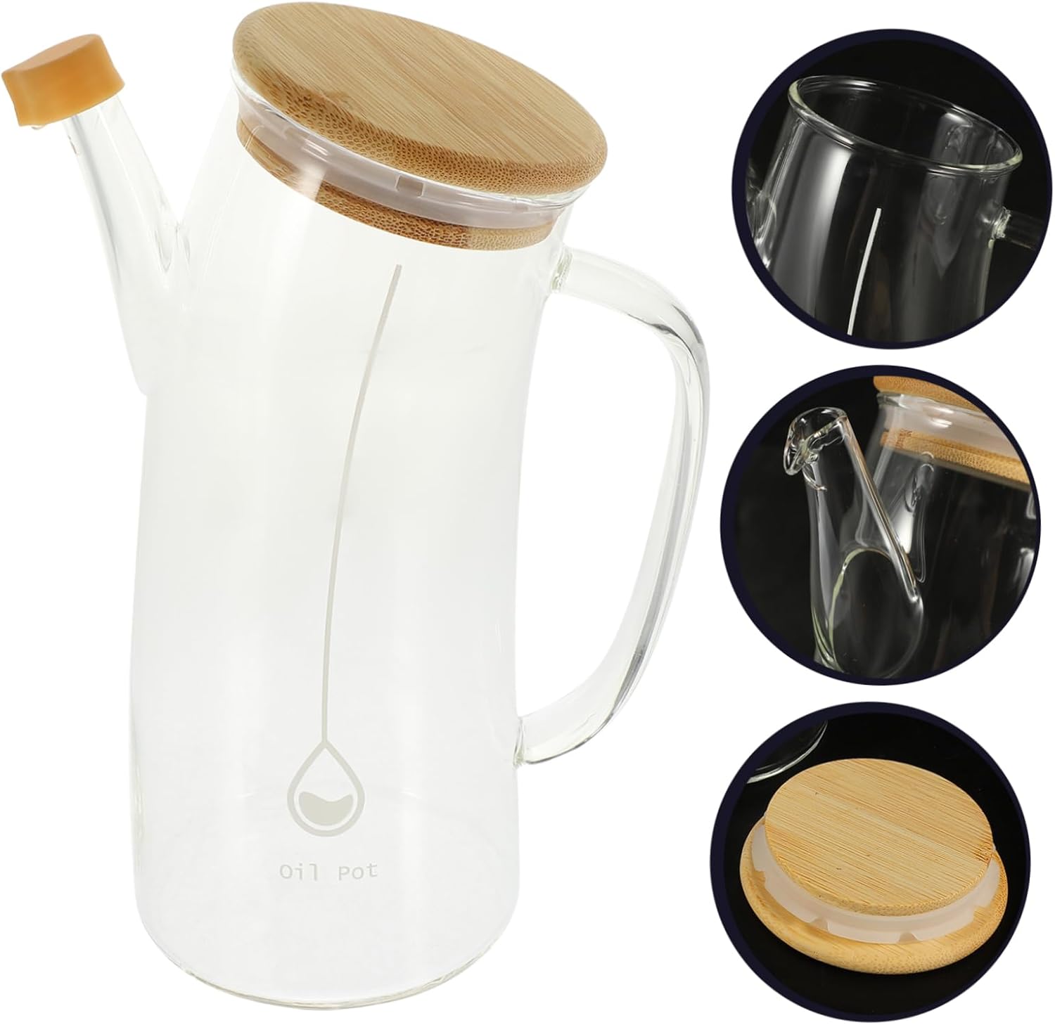 Cabilock Glass Oil Dispenser Bottle 25Oz Leakproof Borosilicate Glass and Bamboo Oil Cruet for Cooking Soy Sauce Vinegar Home Kitchen
