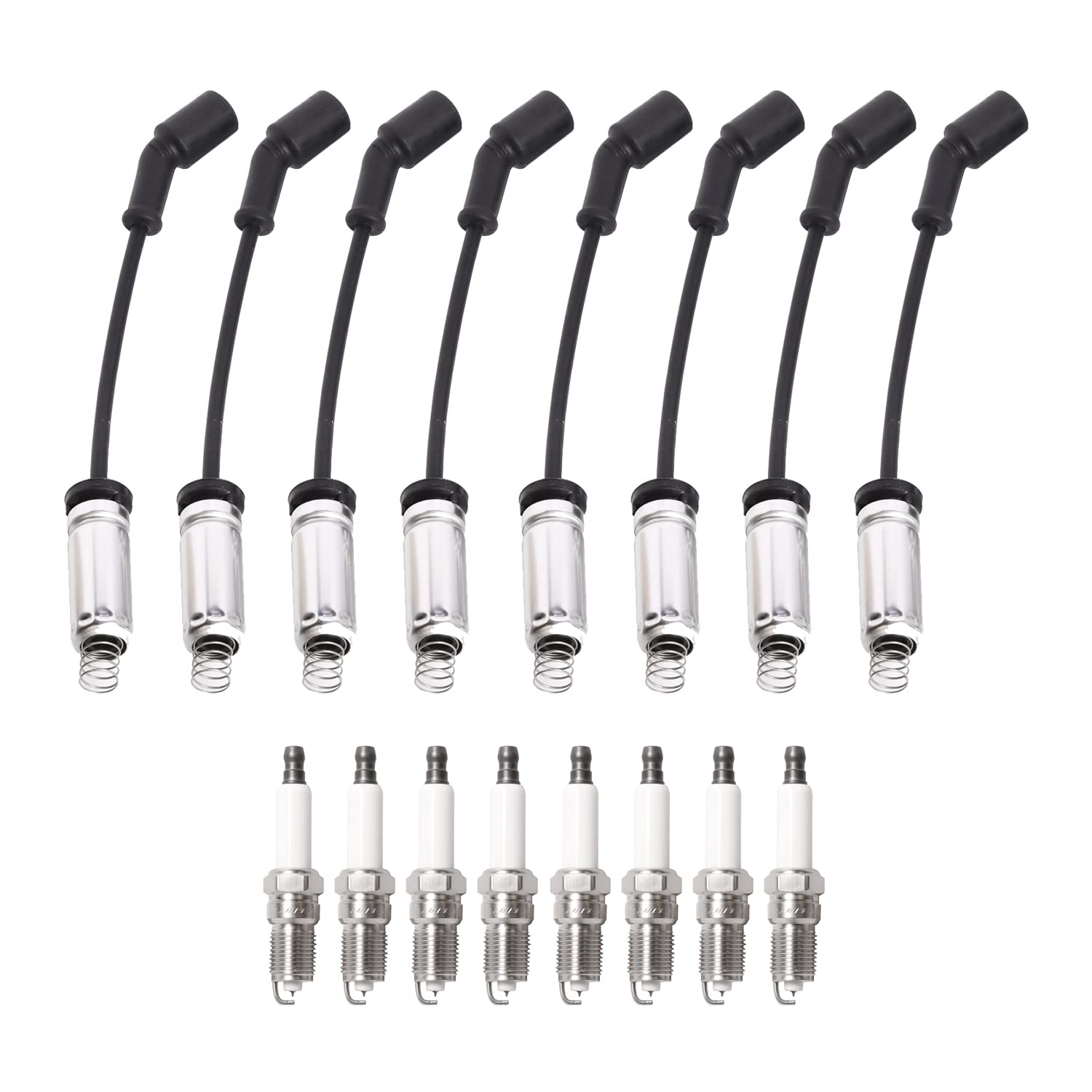 ENA Set of 8 Spark Plug with Wires Set Compatible with Chevy GMC Buick Corvette Express Canyon Escalade Silverado Suburban Tahoe Avalanche Yukon LS2