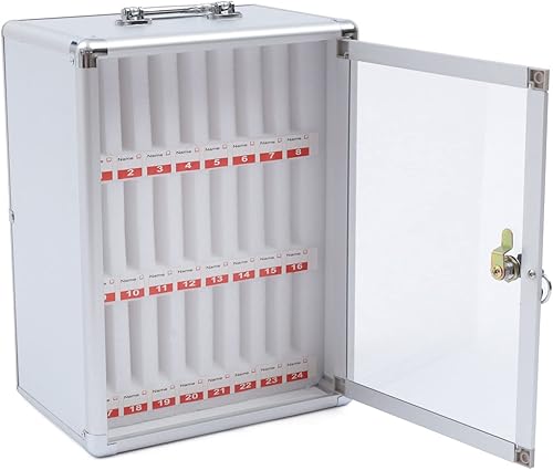 Miniatura 5 de Xuthusman Caja organizadora de 24 ranuras de aleación de aluminio para teléfono celular con cerradura de seguridad para teléfonos móviles montado en