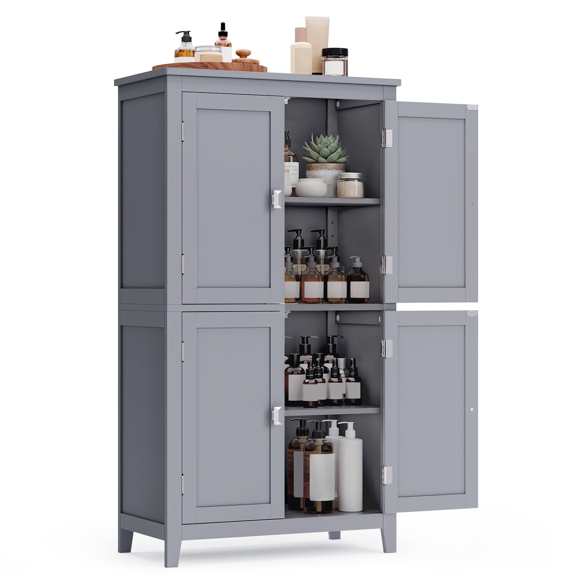 VASAGLE Floor Storage Cabinet, Freestanding Storage Unit with 4 Doors, Adjustable Shelves, 11.8 x 23.6 x 43.3 Inches, for Entryway, Bathroom, Dove Gray UBBC552P36