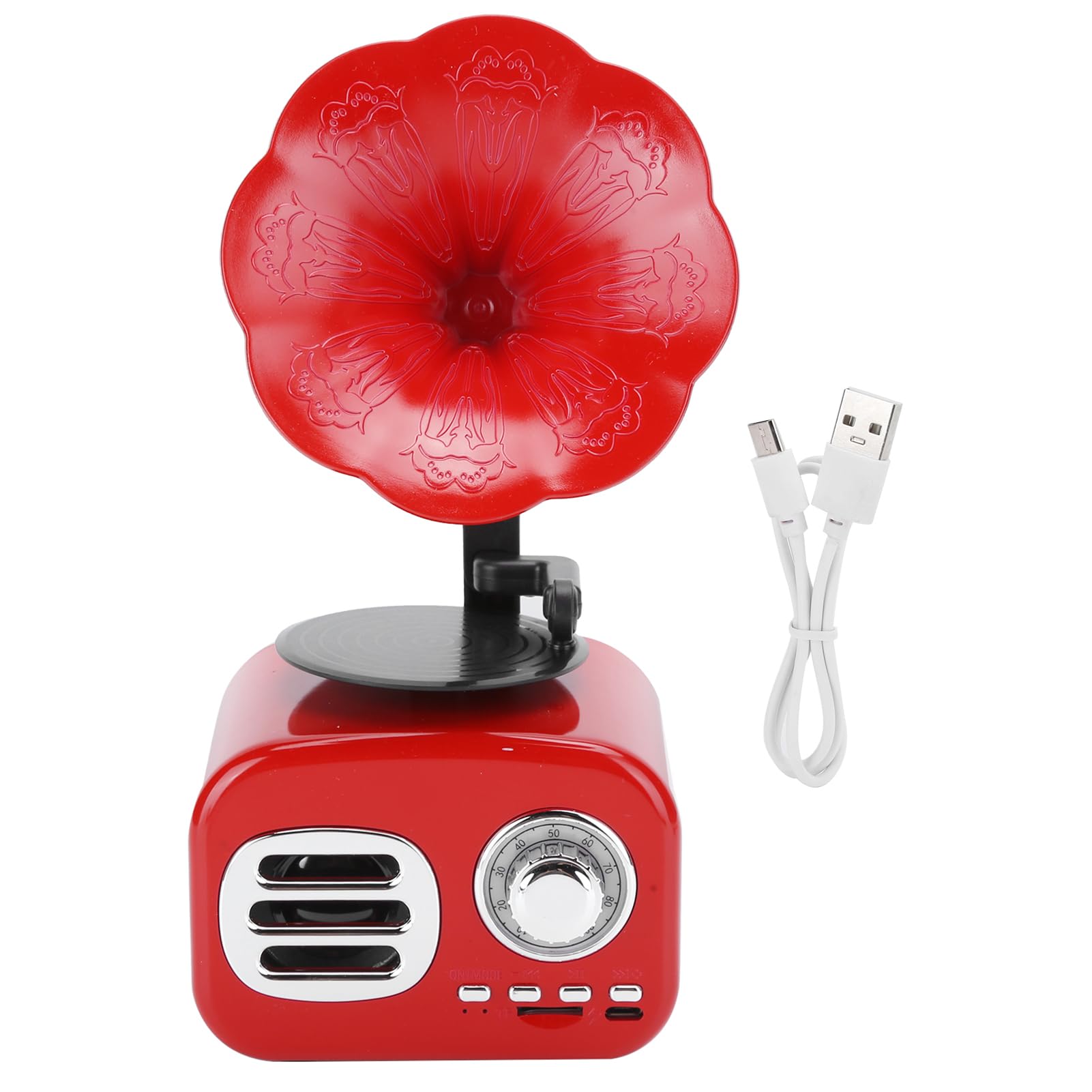 Phonographe portable Bluetooth rouge rétro pour musique - 8