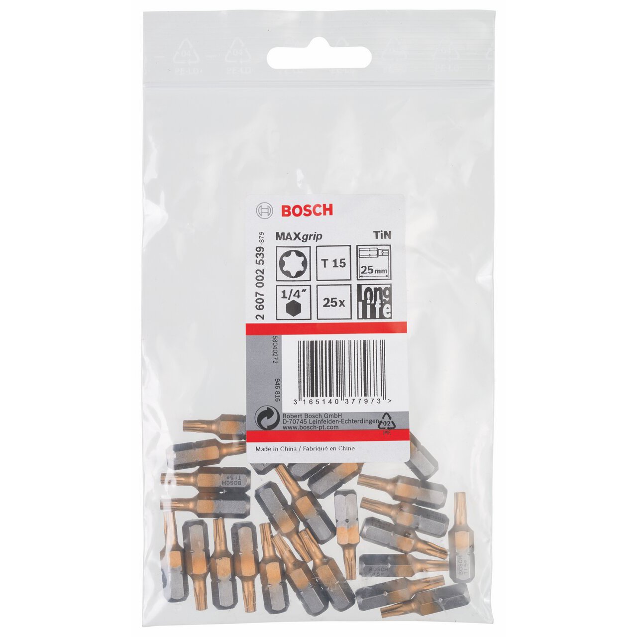 Bosch Accessories 25 Pièces Jeu de Embouts de Vissage Max Grip pour Vis Torx, T15 Epaisseur, 25mm Longueur
