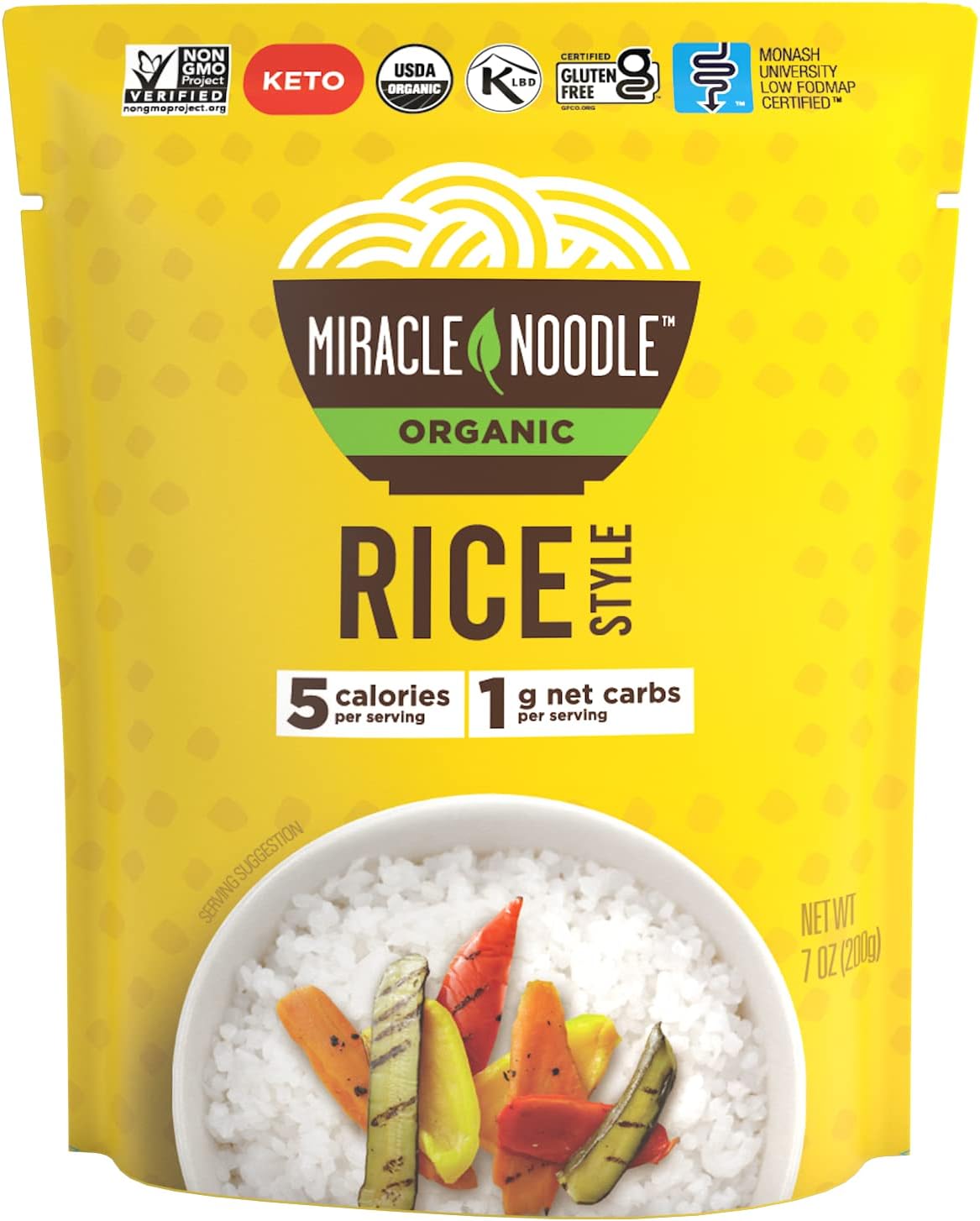 Miracle Noodle Organic Rice Ready to Eat, 7 Oz (Pack of 6), Plant Based Shirataki Konjac Rice, 5 Calories, 1g Net Carbs Per Serving, Keto, Gluten-Free