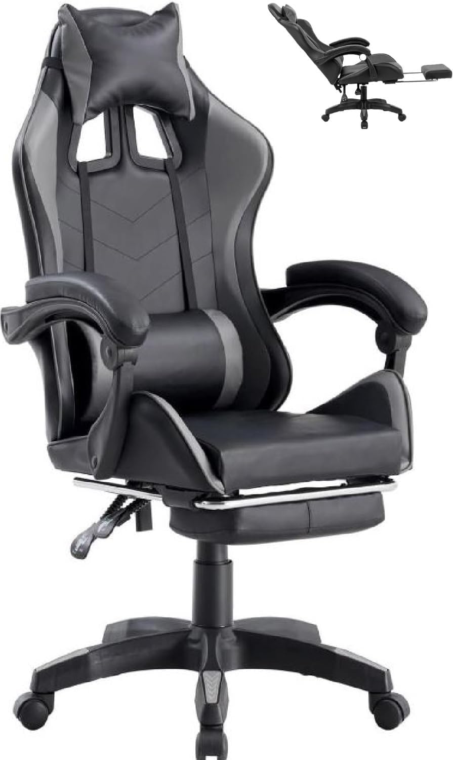 Sedia/Poltrona Gaming Ergonomica Reclinabile con Poggiapiedi Poggiatesta e Supporto Lombare Braccioli X Gamer con Ruote Girevoli Nero/Grigio HLD-920 (Nera/grigia)