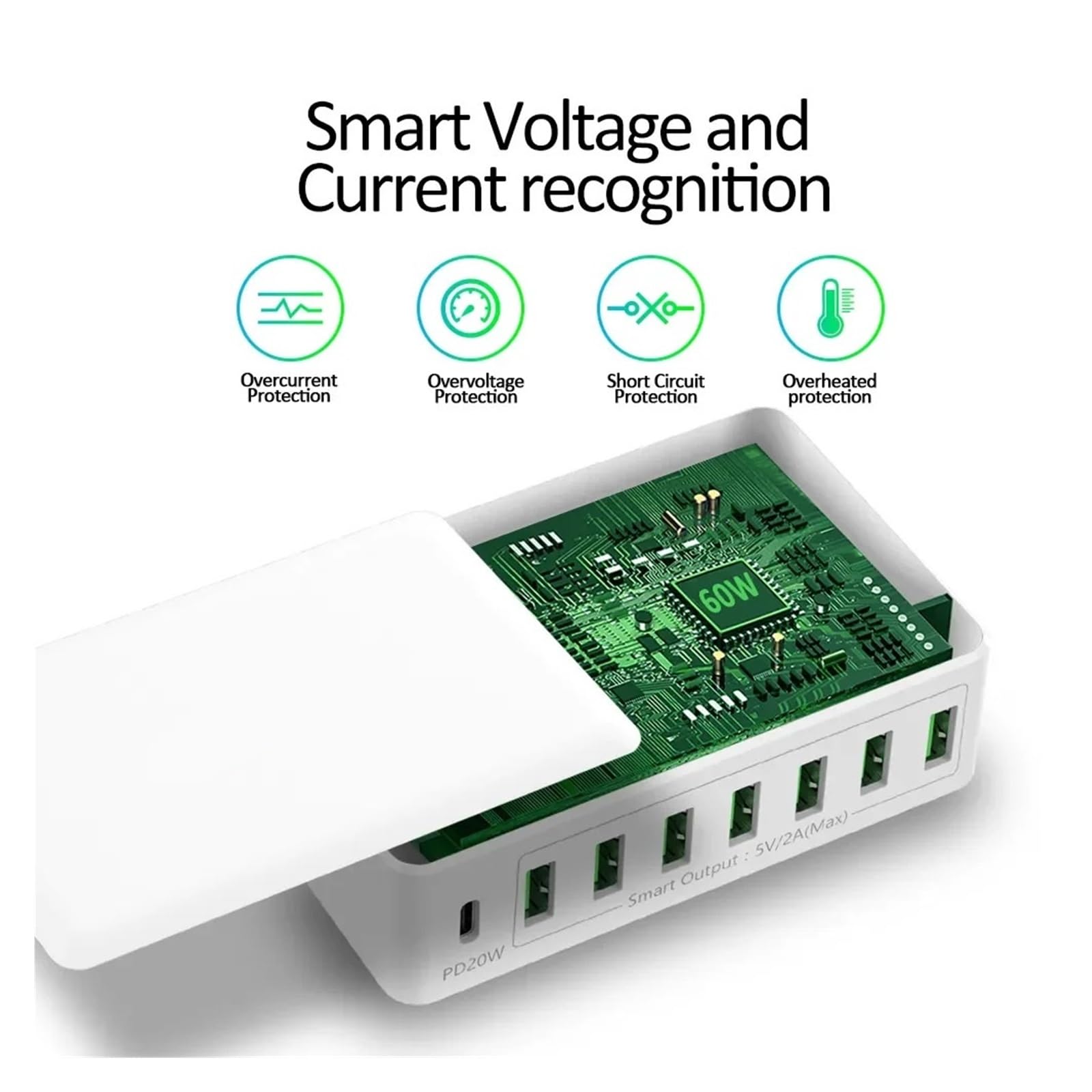 Stazione Di Ricarica USB Da 60 W A 8 Porte PD 20 Tipo C Caricatore Rapido Multi Hub Con Cavo Capacità Di Ricarica Rapida