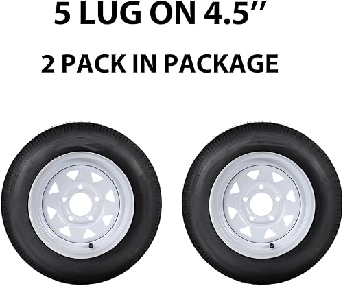 Miniatura 4 de Paquete de 2 neumáticos de remolque 480-12 4.80x12 4.80-12 4.8-12 4.8-12 con llantas de 12 pulgadas, 5 lengüetas en 4.5 pulgadas, rango de carga C