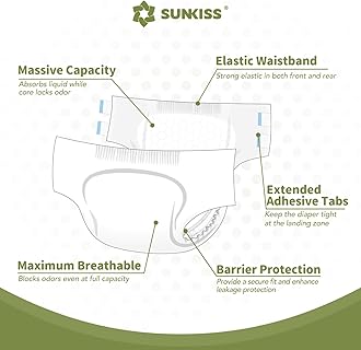 SUNKISS Masterpiece Adult Diapers with Ultimate Absorbency, Unisex Disposable Incontinence Briefs with Tabs for Women and Men, Odor Control, Overnight Protection, White, L/XL, 10 Count