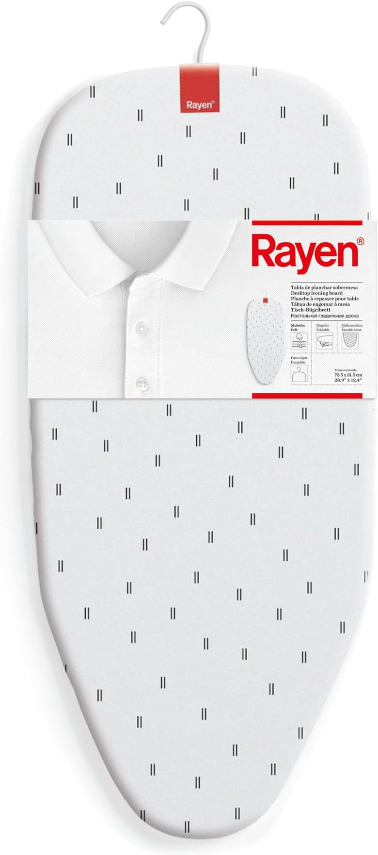 Rayen Table Ironing Board Compact Folding Design with Metal Mesh Hanging Print Dimensions: 73.5 x 31.5 cm