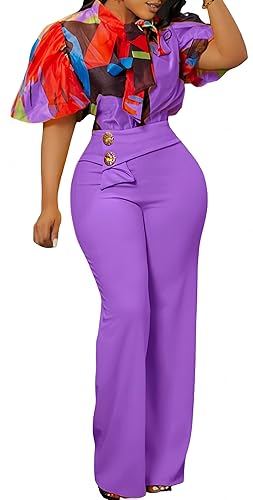 Women's Two Piece Outfits Blouse and High Waisted Wide Leg