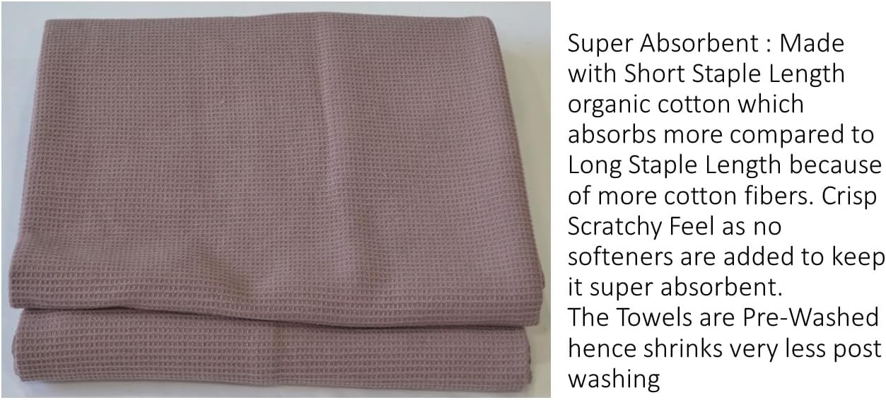 WAFFLE BATH TOWEL PACK OF 2, 30.5x58 INCHES, 100% ORGANIC COTTON, GOTS CERTIFIED (MAUVE) SUPER ABSORBANT & QUICK DRY, NO SOFTENERS, ENVIRONMENT FRIENDLY