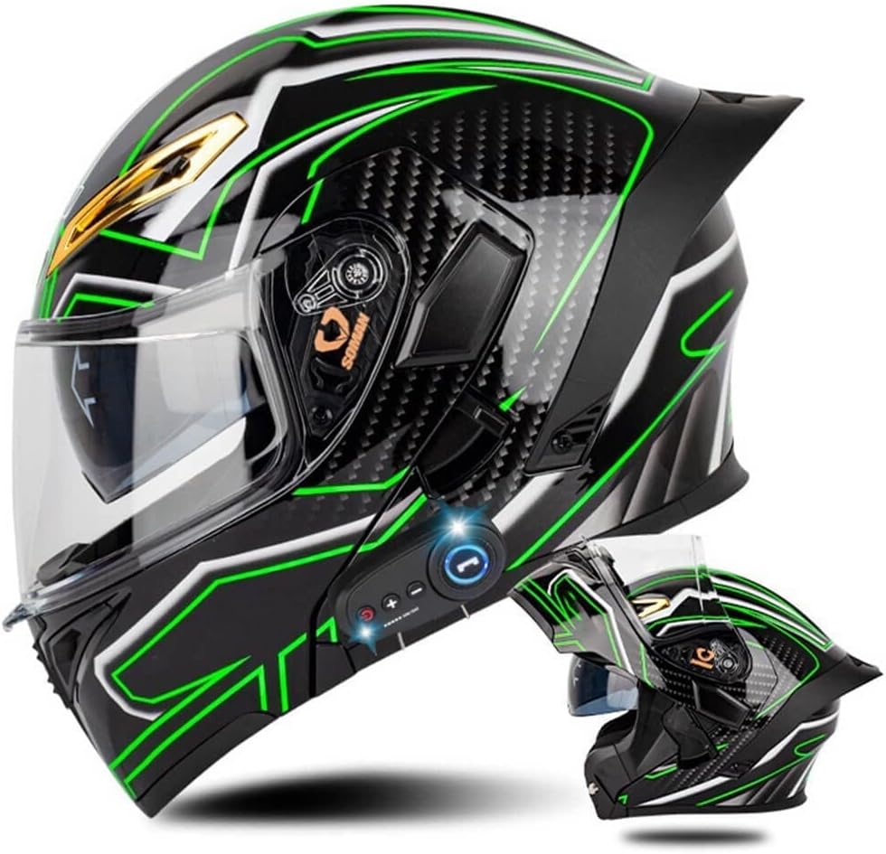Bluetooth Modular Motorcycle Helmet with Tail DOT Approved Flip Up Front Helmets Dual Anti-Fog Visors Full Face Helmet Built-in Mp3 Integrated for Adults Men Women 55-64CM