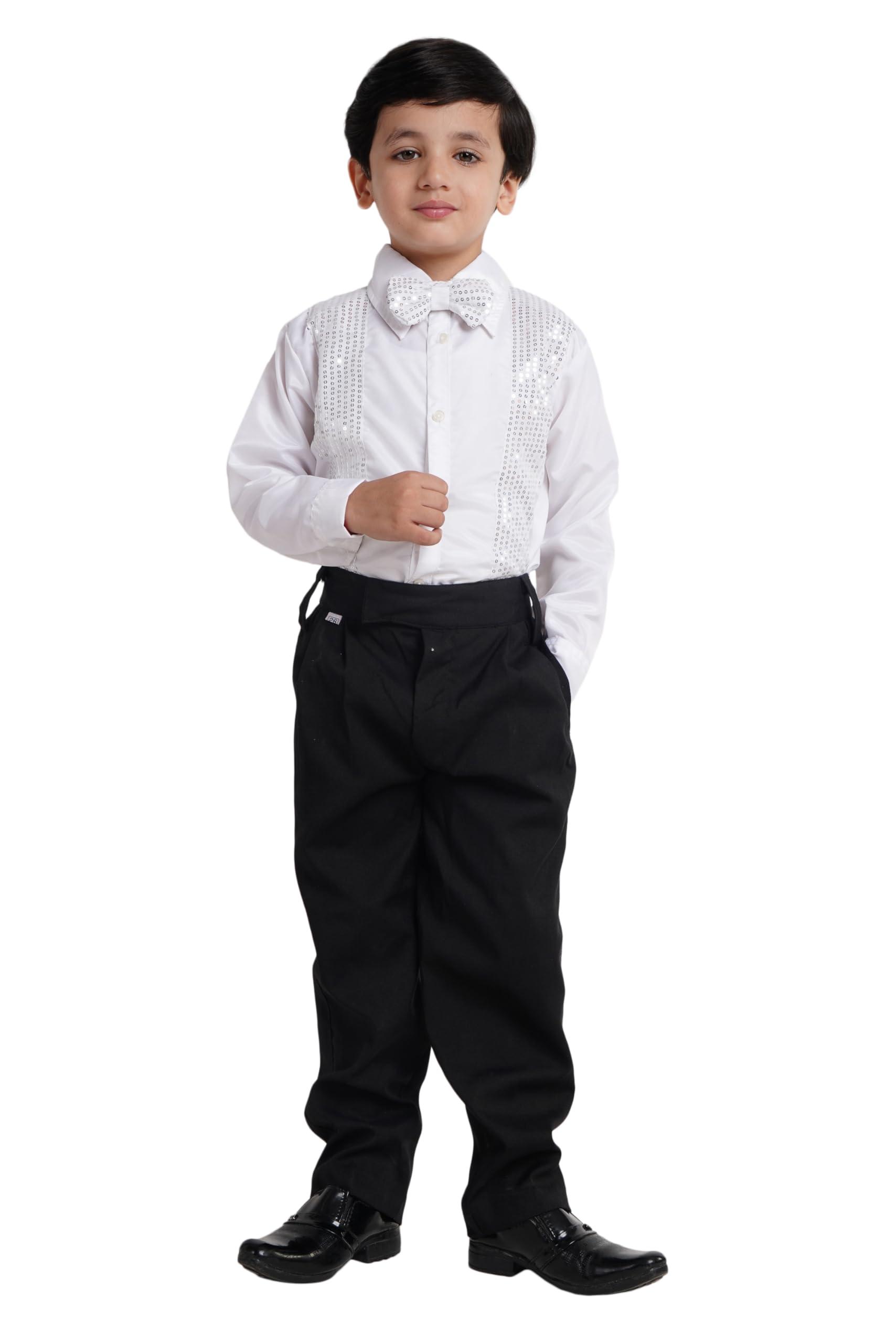 Kaku Fancy Dresses Dance Costume Shinning Shirt With Bow Tie for Kids | Sequin Work School Annual Function & Theme Party's Shirt for Boys (ONLY SHIRT)