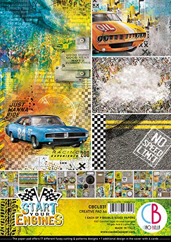 CIAO BELLA PAPER Pap A4 9/PKG, Arranque Sus Motores, 9 diseños/1 Cada uno, talla única
