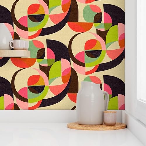 Miniatura 8 de Spoonflower Peel & Stick Wallpaper 12ft x 2ft - Mid Century Midcentury Modern Mod 1950S 1960S Retro Earth Tones Geometric Circles Custom Removable