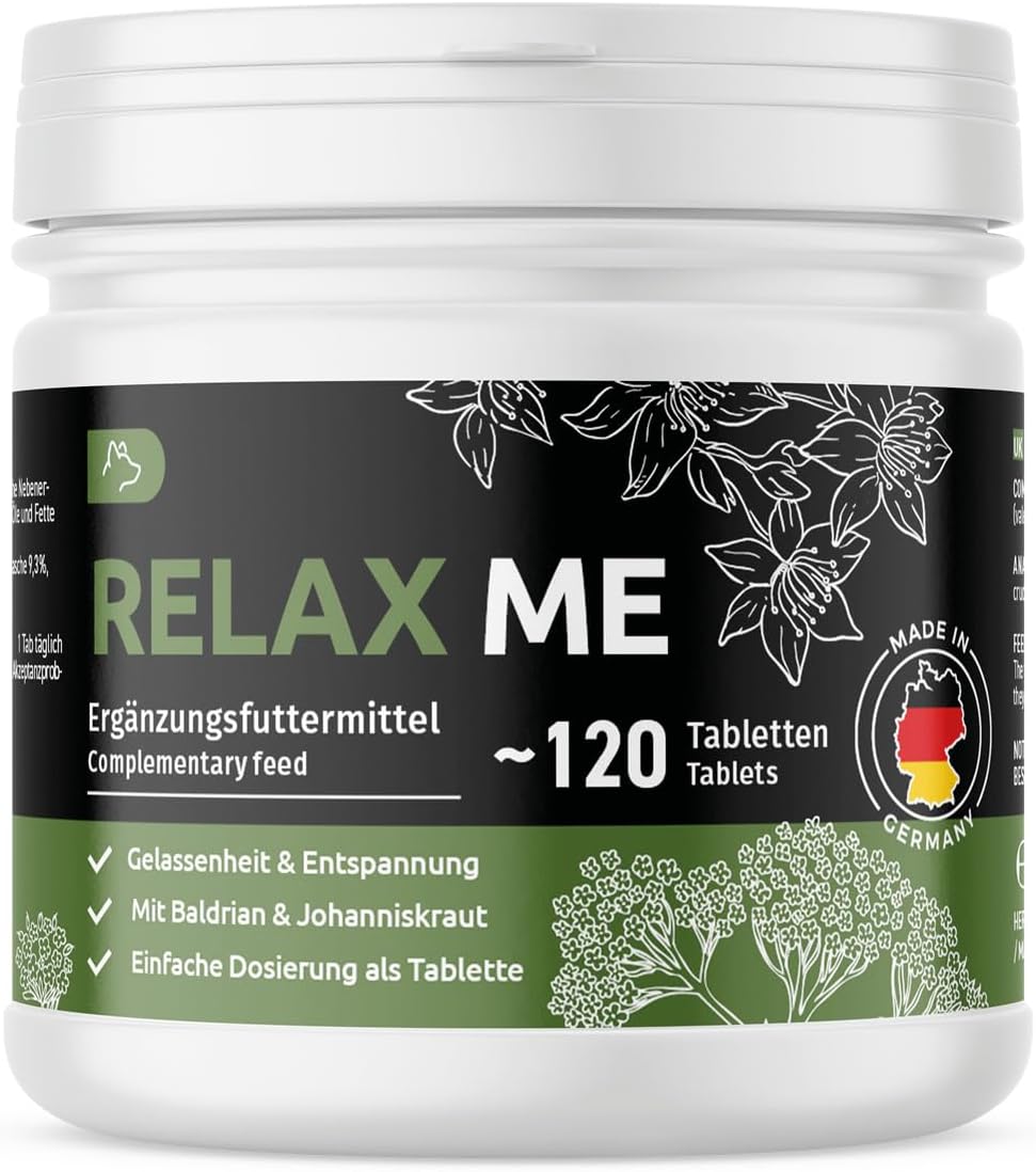 Relax Me 120 Tablets – Calming Agent for Dogs, Extra Strong for Anxiety, Stress, Car Travel and Travel, Calming and Relaxing, Valerian, St. John's Wort – Made in Germany