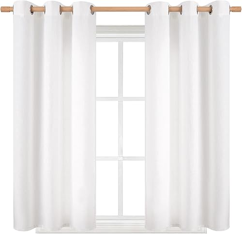 BGment Cortinas blancas puras de 54 pulgadas de largo, juego de 2 paneles para dormitorio, con ojales, aspecto de lino grueso, arpillera