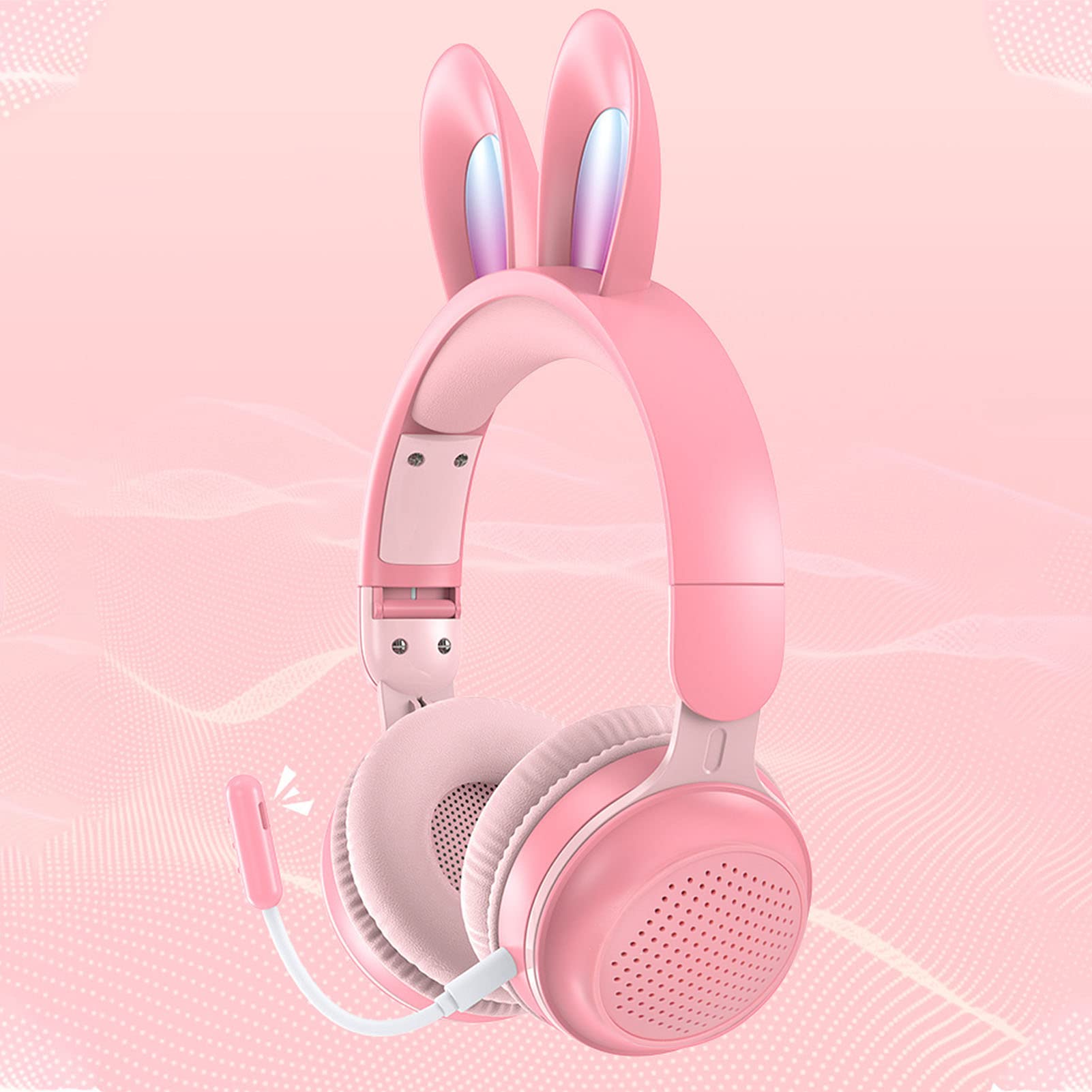 Auriculares para Niños, Auriculares Bluetooth 5.0 con Oreja de Conejo, Auriculares Inalámbricos Plegables con Luz LED sobre la Oreja, Soporte TF/AUX, Regalos para Niños, Niños Pequeños,(Rosado)