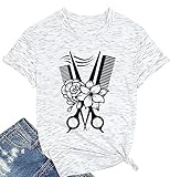 Hair Hustler Shirt for Women Hair Stylist Hairdresser Barber T-Shirts Casual Cute Graphic Tee Short Sleeves Top, White, Medium