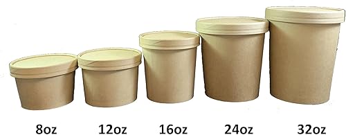Miniatura 3 de 250 juegos de recipientes de papel kraft para alimentos con tapas ventiladas, cuencos de sopa calientes para llevar, vasos desechables para helado,