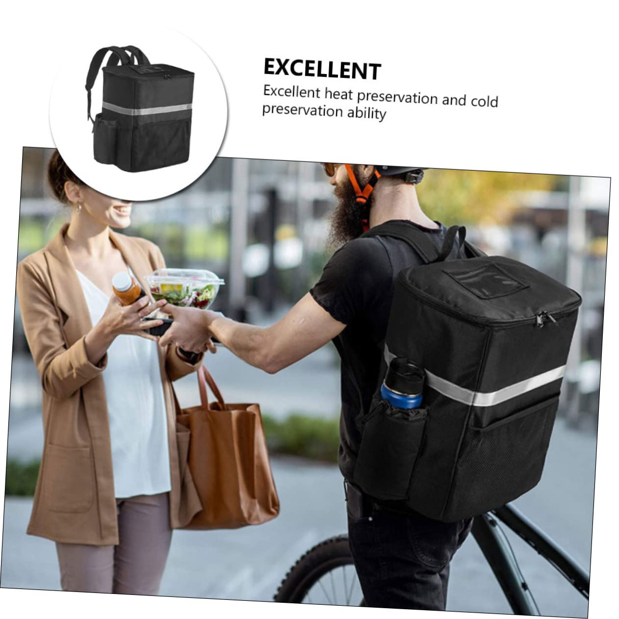 Isolierte Thermotasche mit Großer Kapazität und Gepolstert für Takeaway Picknick BBQ und Outdoor Verstellbarer Schultergurt Fronttasche für Handy und Snacks