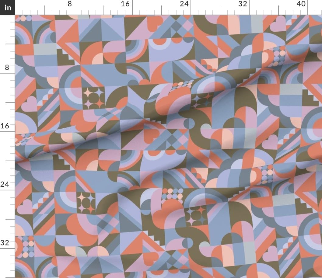 Spoonflower Fabric - Abstract Pastel Modern Shapes Mosaic Graphic Purple MCM Mid Century Printed on Petal Cotton Fabric Fat Quarter - Sewing Quilting Apparel Crafts Decor