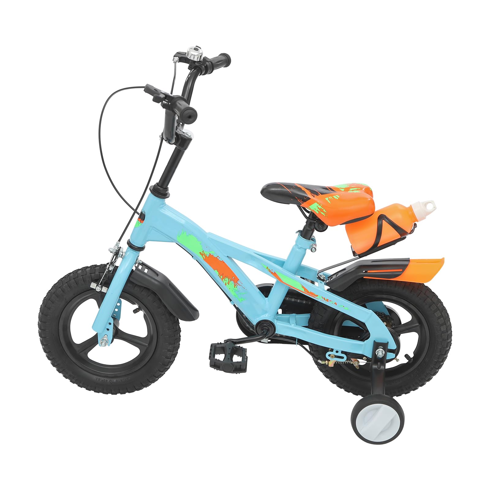 Bicicleta infantil de 12 pulgadas con ruedas estabilizadoras, bicicleta para niños con botella de agua, marco robusto, manillar de asiento ajustable en altura, para niños y niñas a partir de 2-5