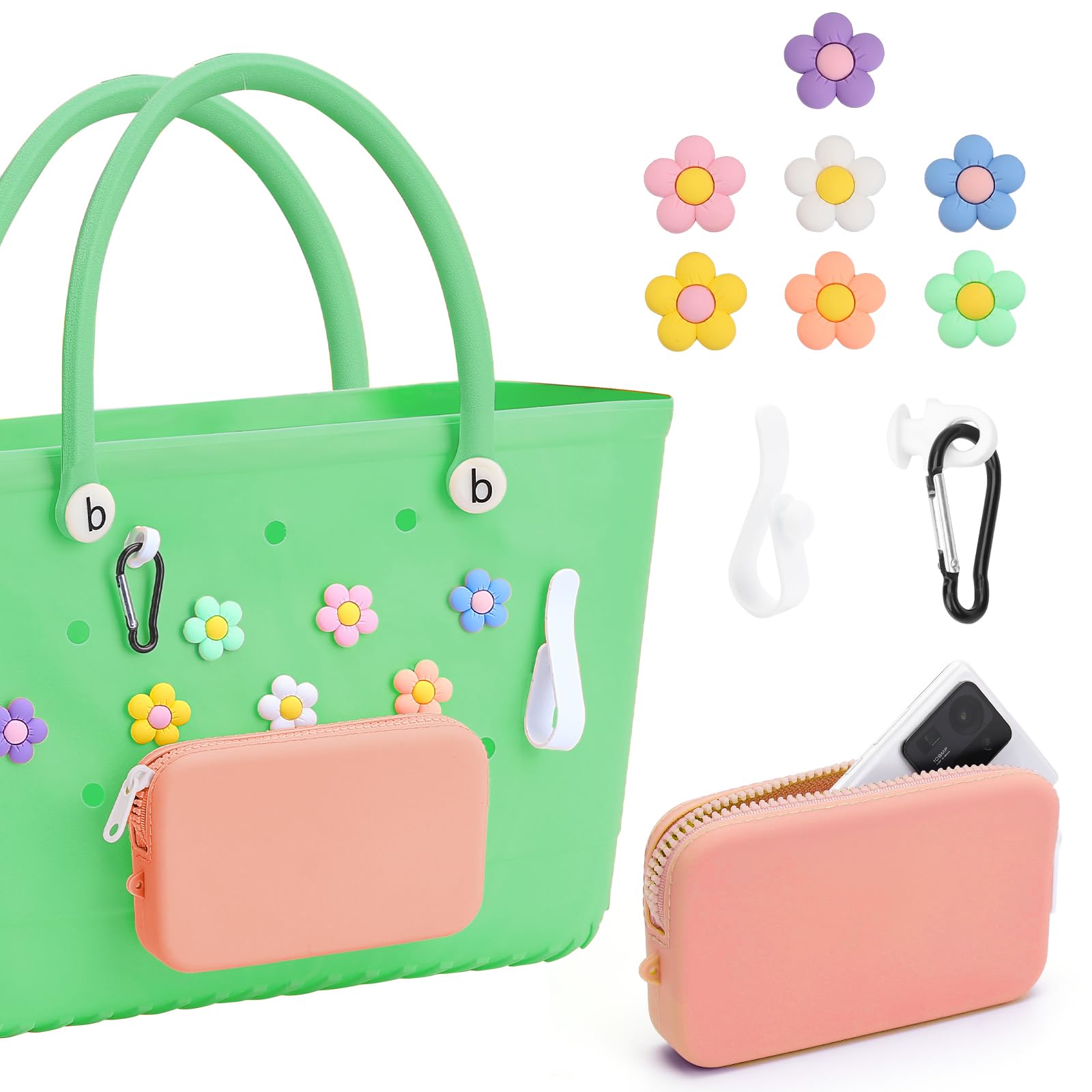 Qinyurj Silicone Phone Holder, Insert Charm Carabiner Keychain for Bogg Bag, Compatible with Bogg Beach Tote Bag (Pink)