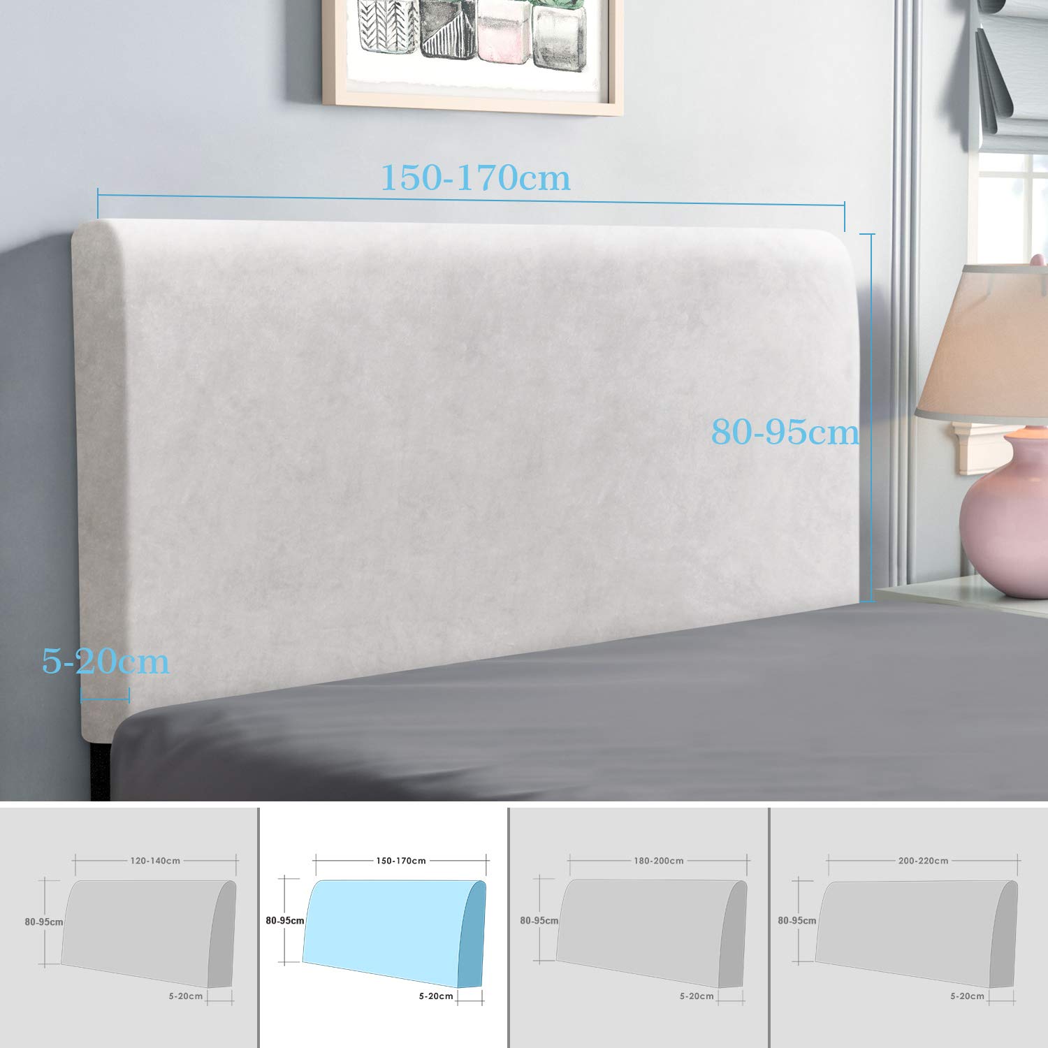 TAOCOCO Copertura testiera Letto, Copertura per Testiera per Letto Fodera Elastica Protezione, Protezione Elastica a Tinta Unita, Bianca 150-170 cm