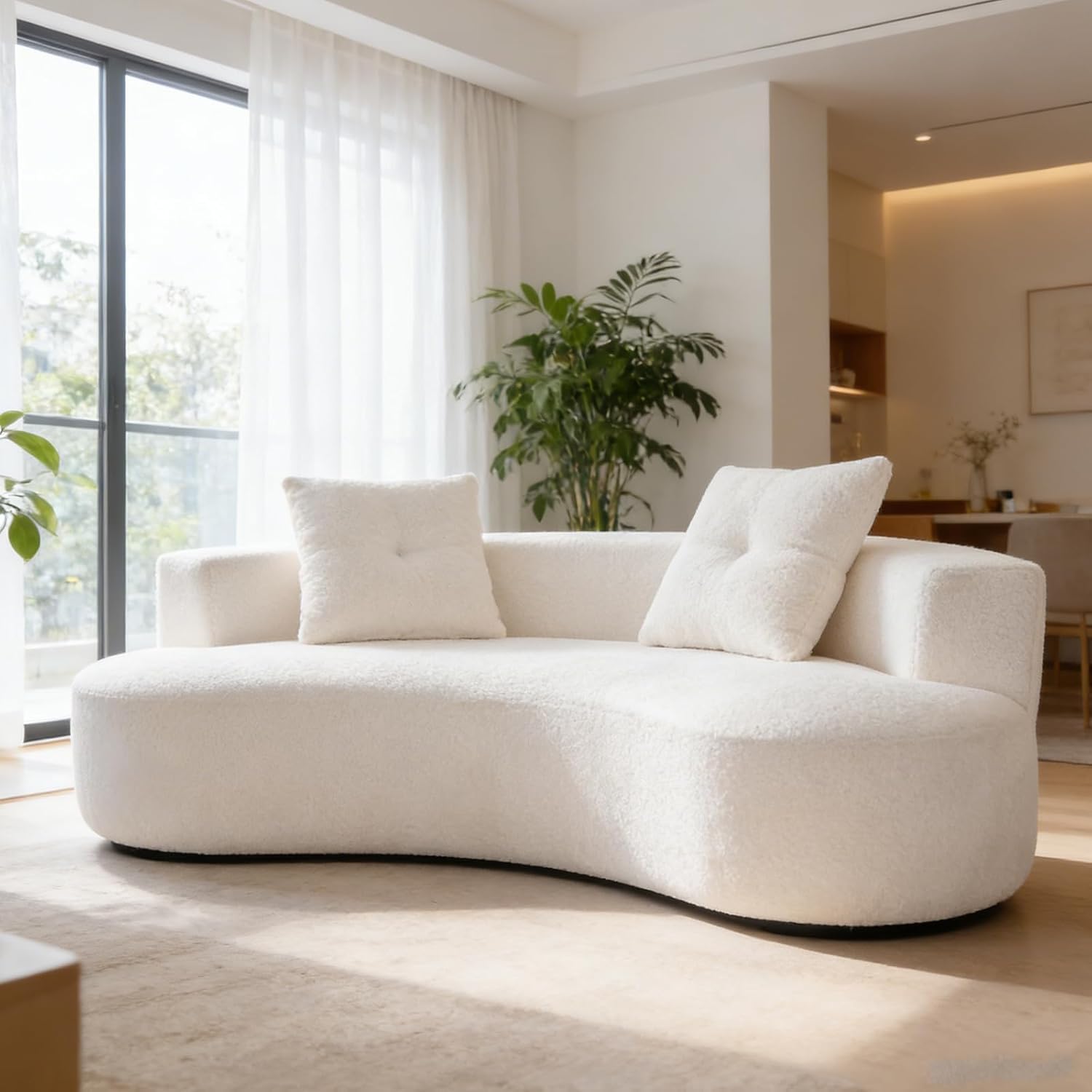 Modern Curved Boneless Sofa, 80" Comfy Cloud Couch for Living Room, Luxury Plush Boucle Sofa Couches for Apartment & Reception Spaces, Cream White