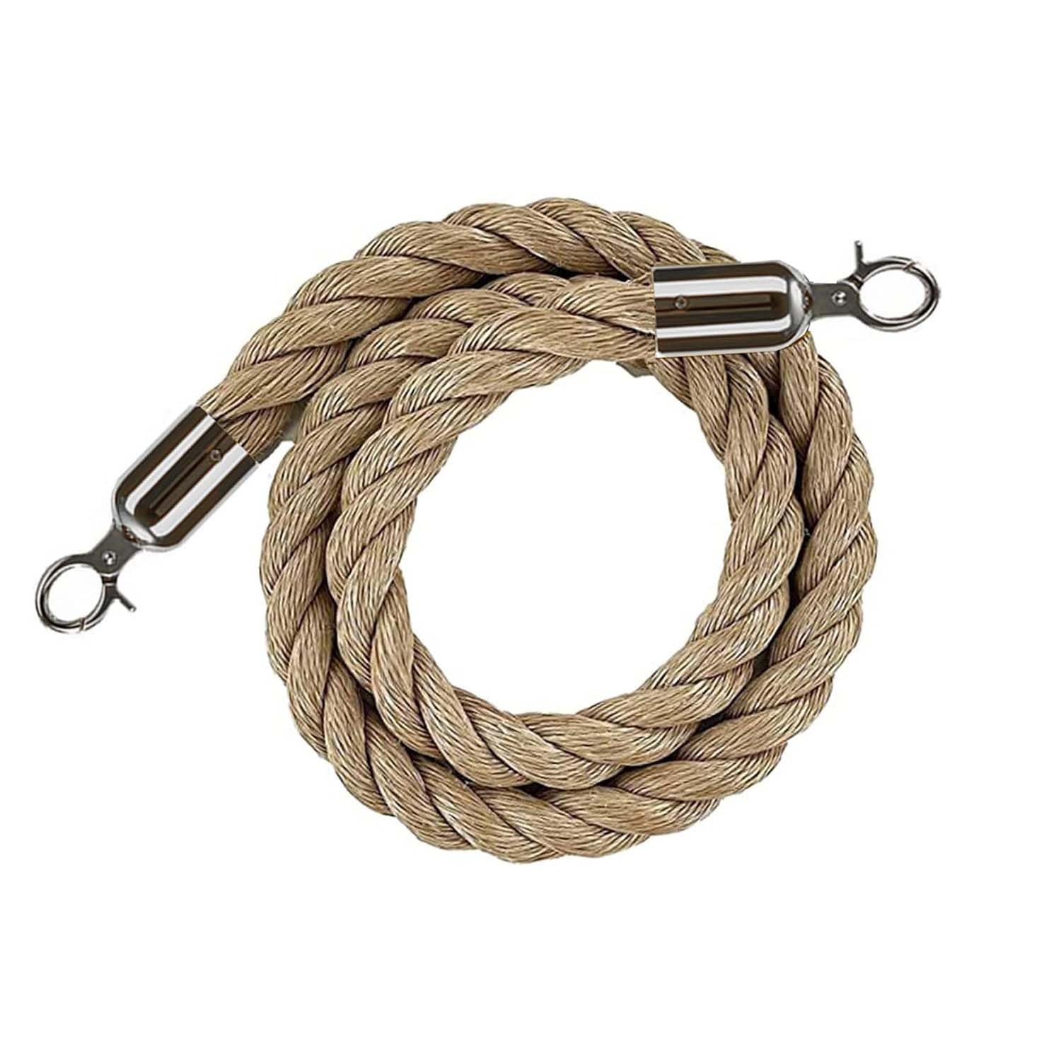 Aunangljscs Silver Rope Barriers, Stanchion Queue Barrier Ropes For Crowd Control, Pole Rope For Posts,Hemp With Polished Snaps-Gold||3.0M(,1.0M)