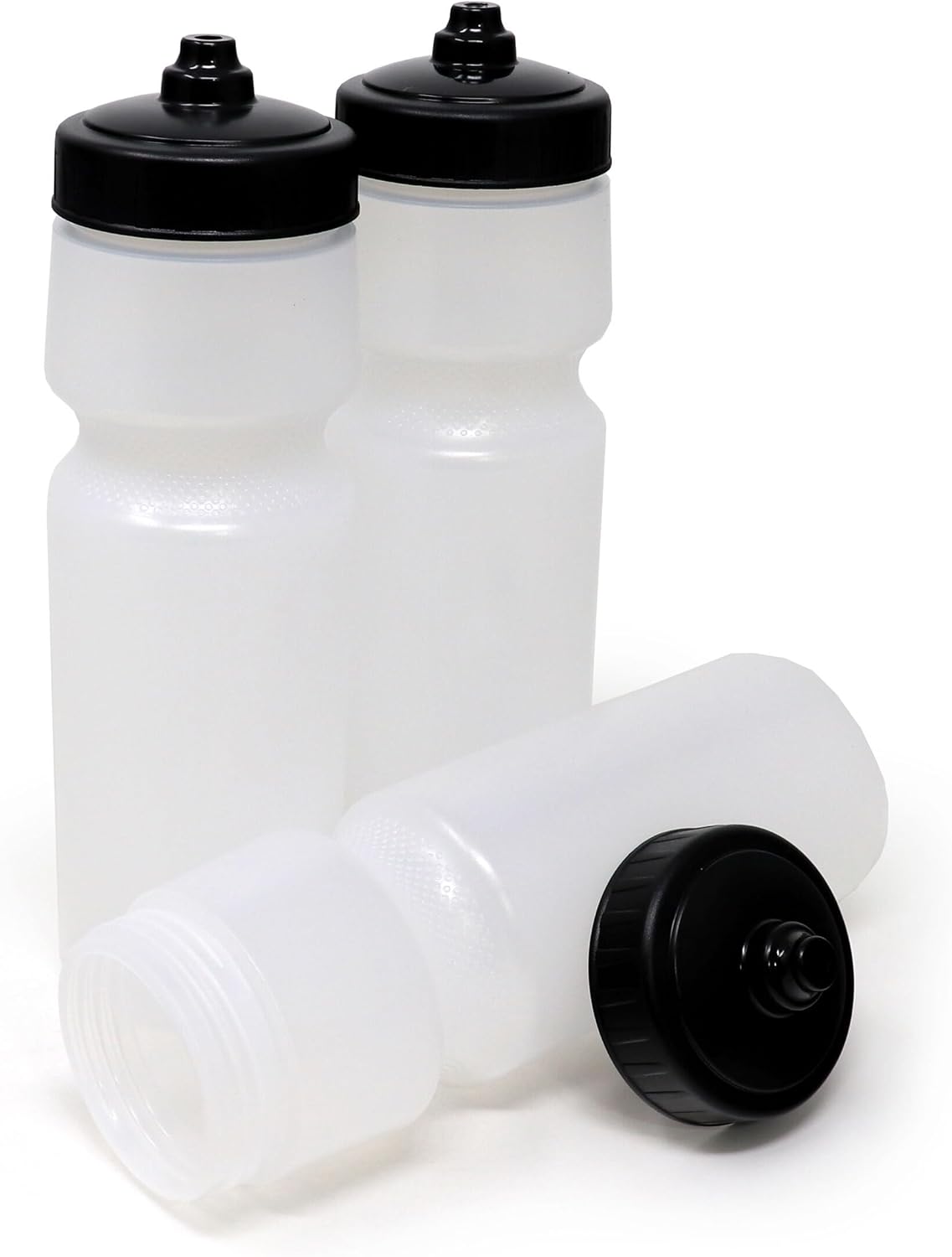 Rolling Sands USA Made 24 oz Sports Squeeze Water Bottles, 3 Pack, BPA-Free, Easy Drink One Way Flow Valve, Fits Most Bike Cages, Dishwasher Safe, Durable, Reusable and Lightweight, Clear Frost