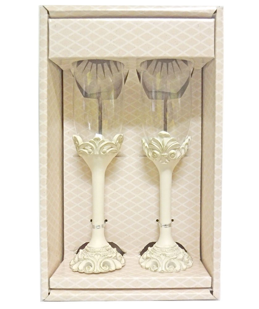 Fashioncraft Vintage Ivory Champagne Glasses Baroque Design Antique Set of Toasting Flutes, 2 Count (Pack of 1)