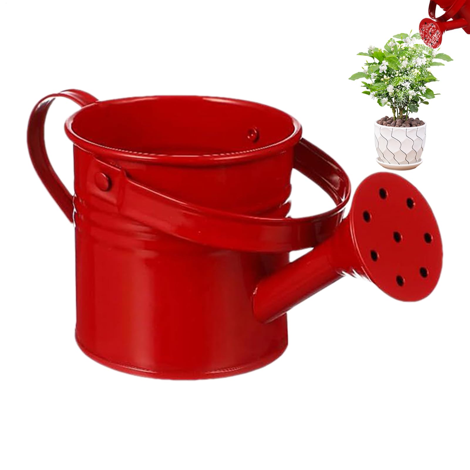 Kids Watering Can - Galvanized Iron Plants Watering Kettle | Candy Color Flower Container Ornament with Handle | Cute Flower Pot Photography Props for Indoor Outdoor Plants (Red)