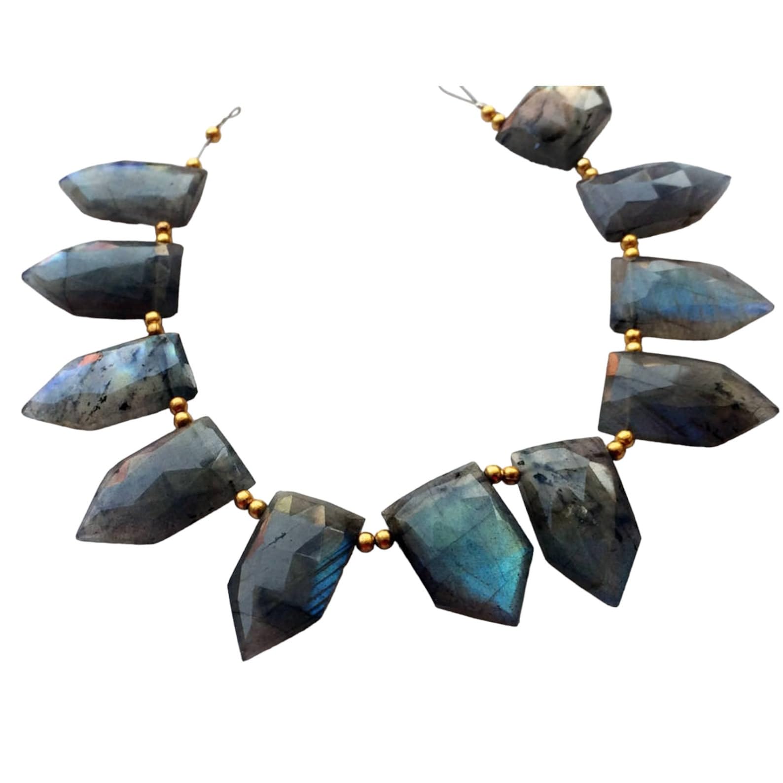 Perles de bouclier en labradorite naturelle et feu bleu 12x19mm pour création de collier