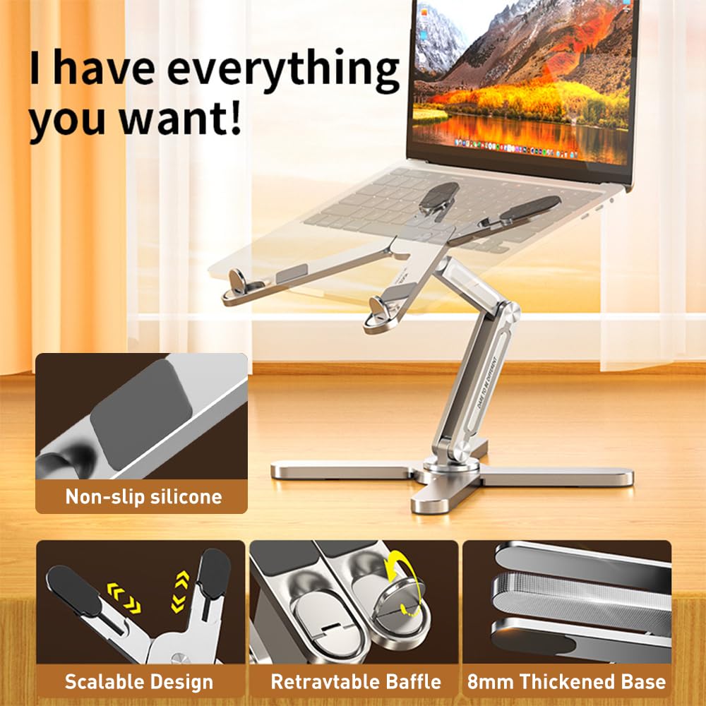 X-förmiger Laptop Ständer für Schreibtisch mit 360° drehbarem Basis,klappbarer Computerhalter mit höhenverstellbarer,Aluminium Laptop Riser kompatibel für Ipad,MacBook11-16''