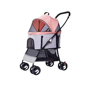 Dog Stroller Folding Dog Stroller for Medium Small Dogs & Cats Pet Stroller Cat Stroller 4 Wheels with Carrier Storage Basket Lightweight for Travel Orange