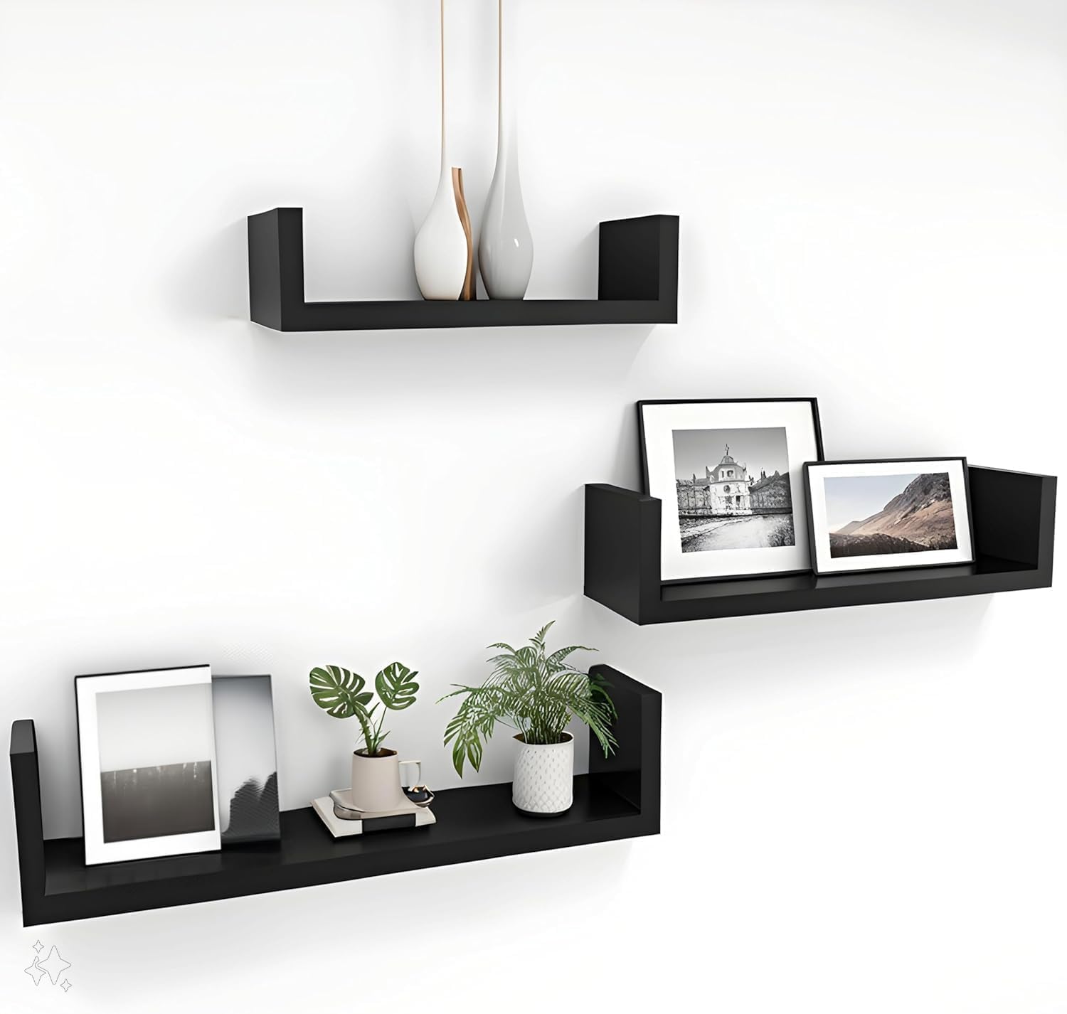 Wall Shelf Zig Zag Corner, White, Engineered Wood, 7 Shelves, Modern Floating Hanging Shelf, Space Saving for Books Storage, 20x20x132 cm