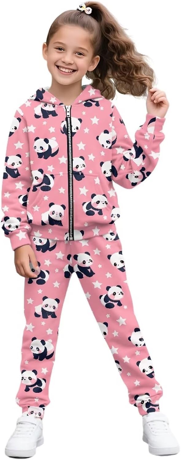 Girls 2 Piece Outfits Sweatsuit Zip Up Hoodie Sweatshirt and Sweatpant Soft Tracksuit Athletic Jogger Sets