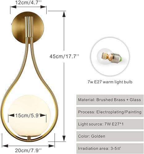 Miniatura 2 de BOKT Lámpara de pared de cristal moderna dorada, apliques de pared para dormitorio de mediados de siglo, luces de pared con caída de agua,