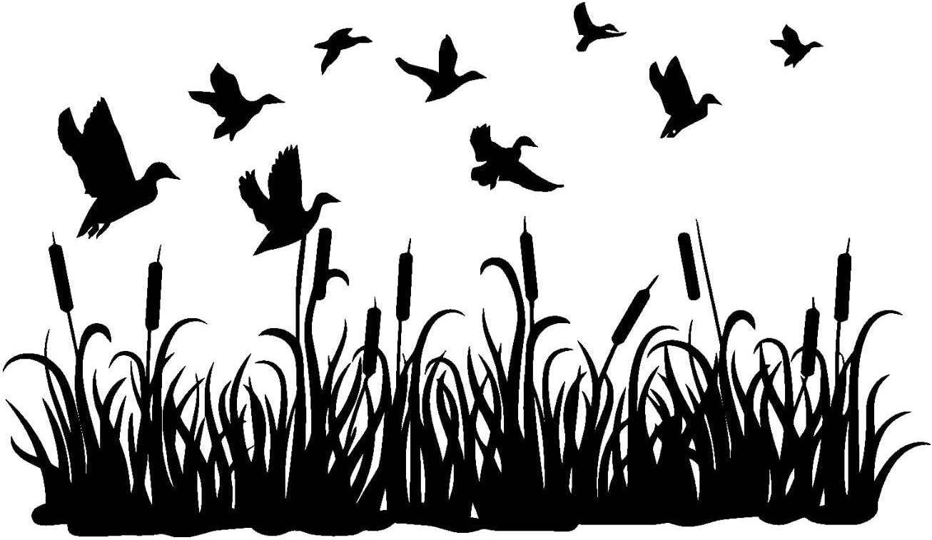 Fishing Hunting Style Sticker-Hunting Ducks Flying Meadow Grass-Wall Decal Sticker-Nature-Man Cave Club Room Wall Decor Decals-Removable-BxSxK00-41-22-21x35 in