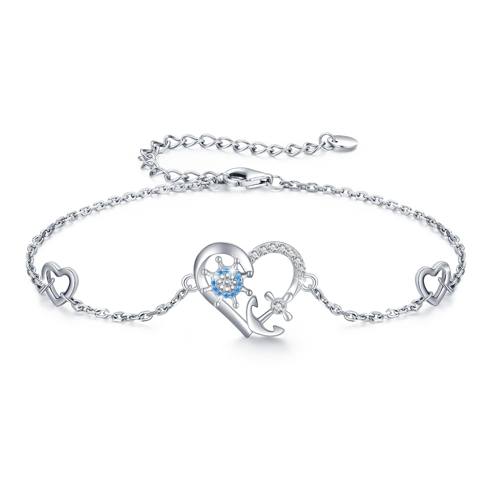 OHAYOO Anker Armband 925 Sterling Silber Anker Fußkettchen Herz Ruder Armkette Fussketten Maritimer Schmuck Geschenk für Frauen Damen
