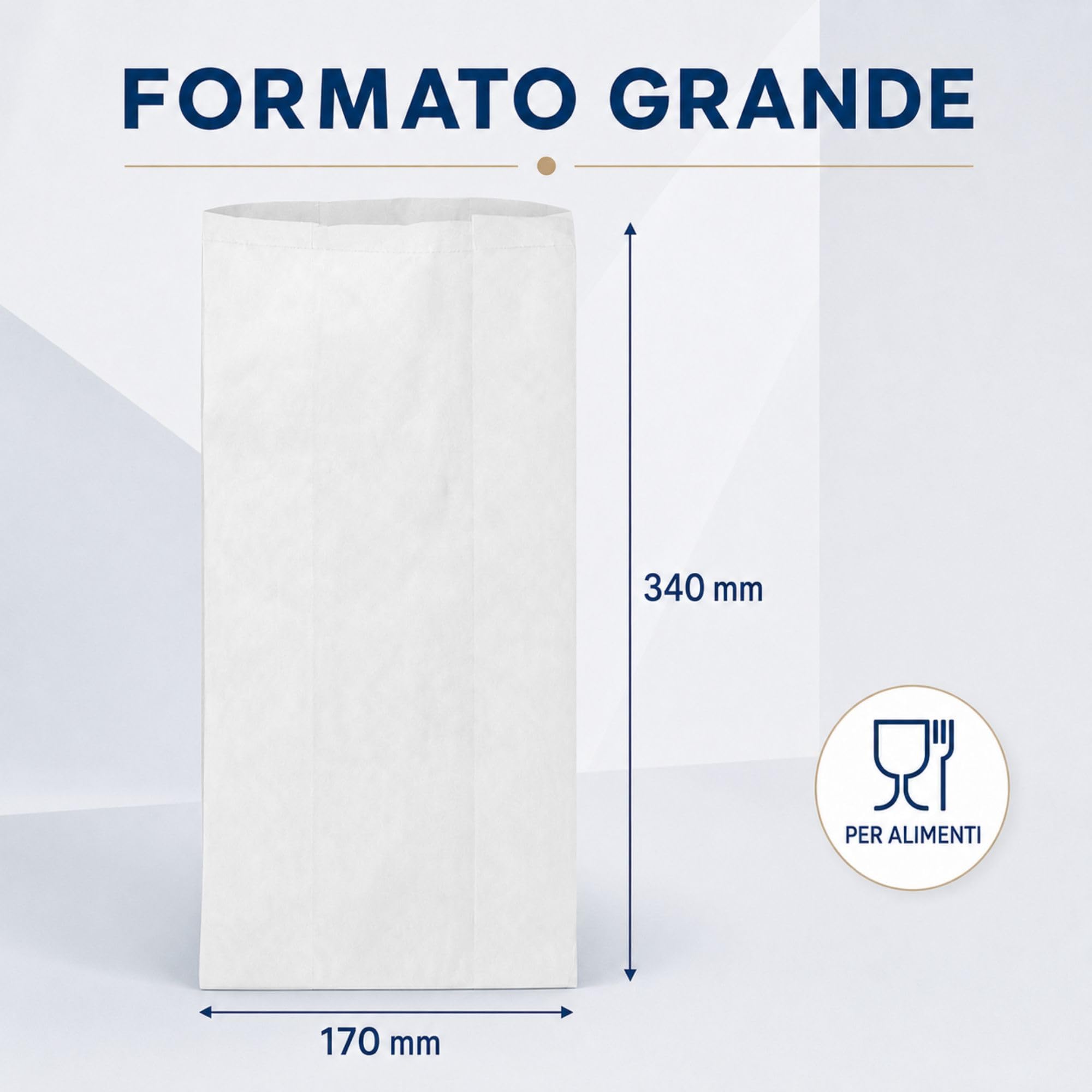 Sacchetti Asporto per Alimenti in Carta, Sacchetti Professionali per Pane, Gastronomia, Panifici e Take Away, Confezione da 1000 Pezzi, Colore Bianco Misure 170 x 340 mm