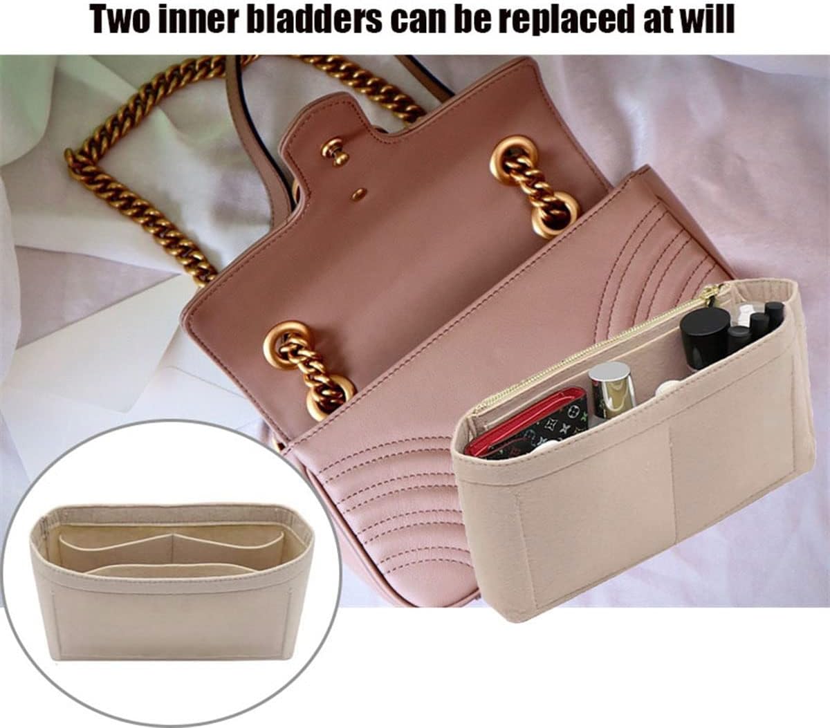 Lckaey Purse Organizer Insert Bag for marmont matelasse insert Single pack With zipper 2000AKhaki-S - Image 7