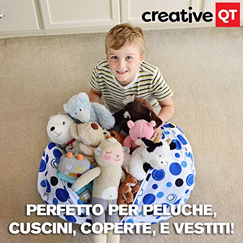 Creative QT Stuffed Animal Storage Bean Bag Chair - Toddler Size Stuff 'n Sit Organization for Kids Toy Storage - Available in a Variety of Sizes and Colors (27", Blue Polka Dot) - Thumbnail 5