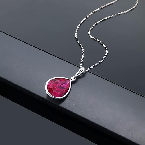 Miniatura 5 de Gem Stone King Collar con colgante de rubí creado en rojo de plata de ley 925 para mujer 910 unidades en forma de pera de 0630 x 0472in con cadena
