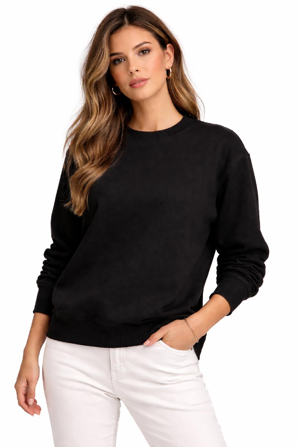 cottoz Women’s Crew Neck Sweatshirt Long Sleeve Pullover Plain Solid Colour Casual Wear Top-picture-0