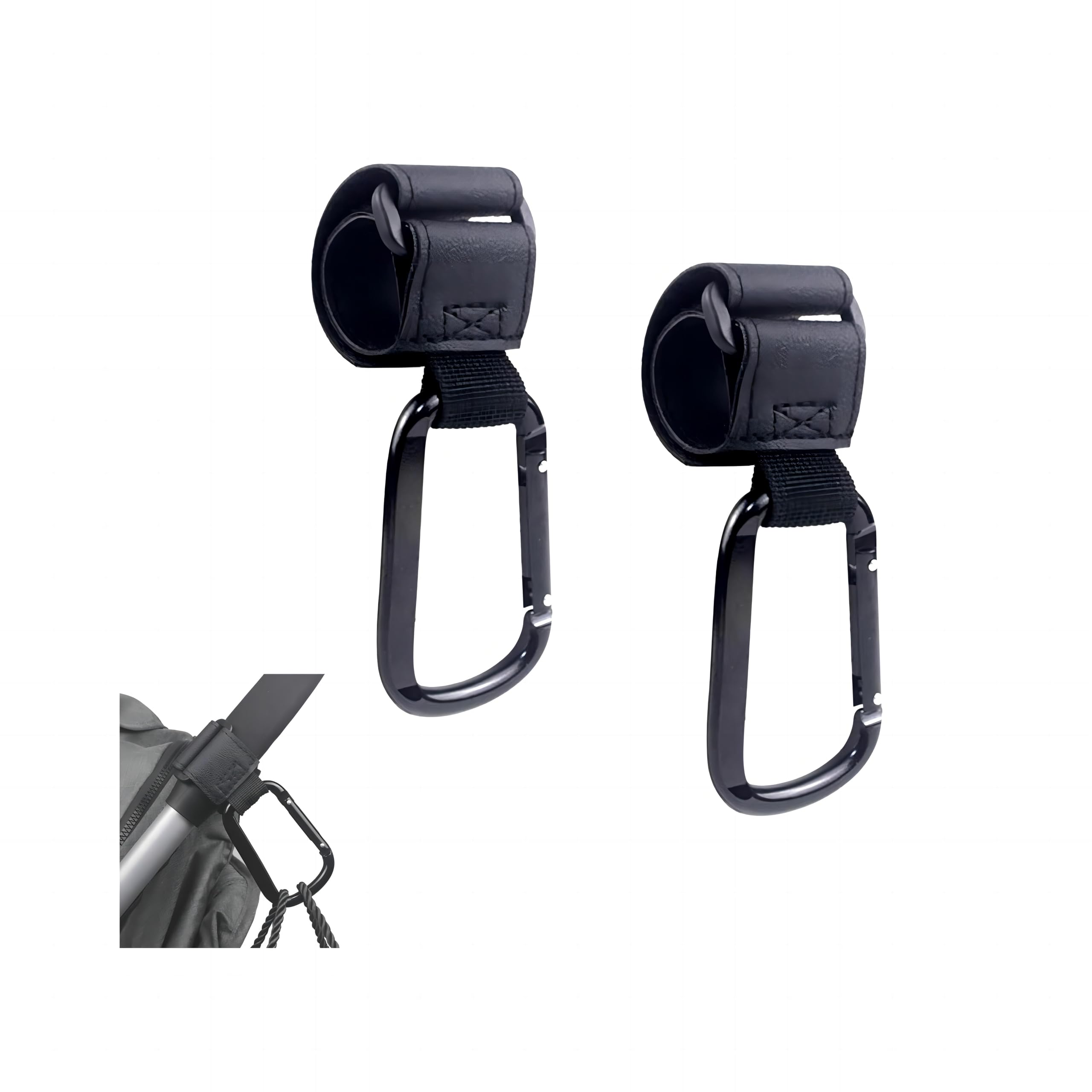 2 Ganci Per Passeggino, Velcro Allargato E Moschettone Quadrato Per Borse Zaino Pannolino Borse Shopping Accessori Passeggino Ganci Per Seggiolini Auto Universale (NERO)